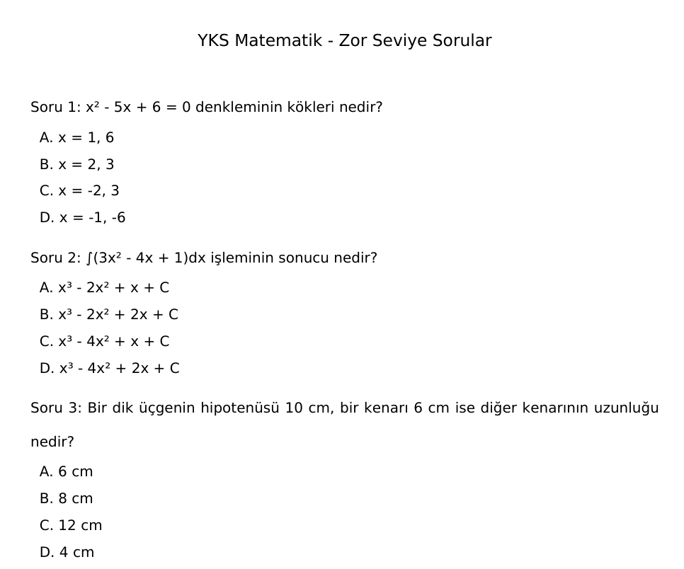 YKS Matematik Çözümlü Zor Seviye Sorular
