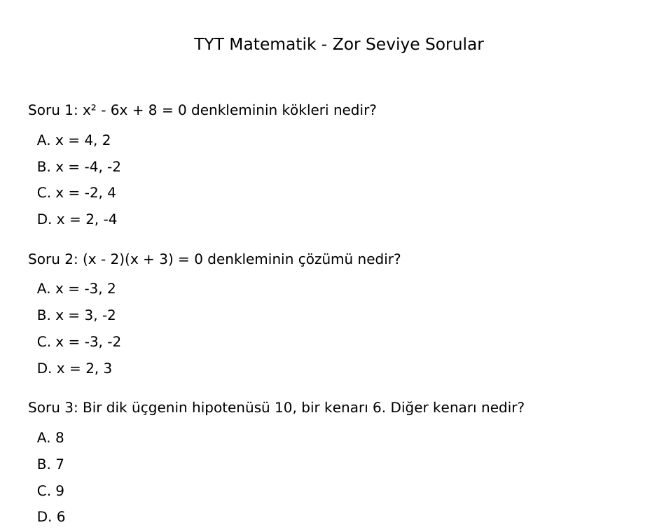 TYT Matematik Çözümlü Zor Seviye Sorular
