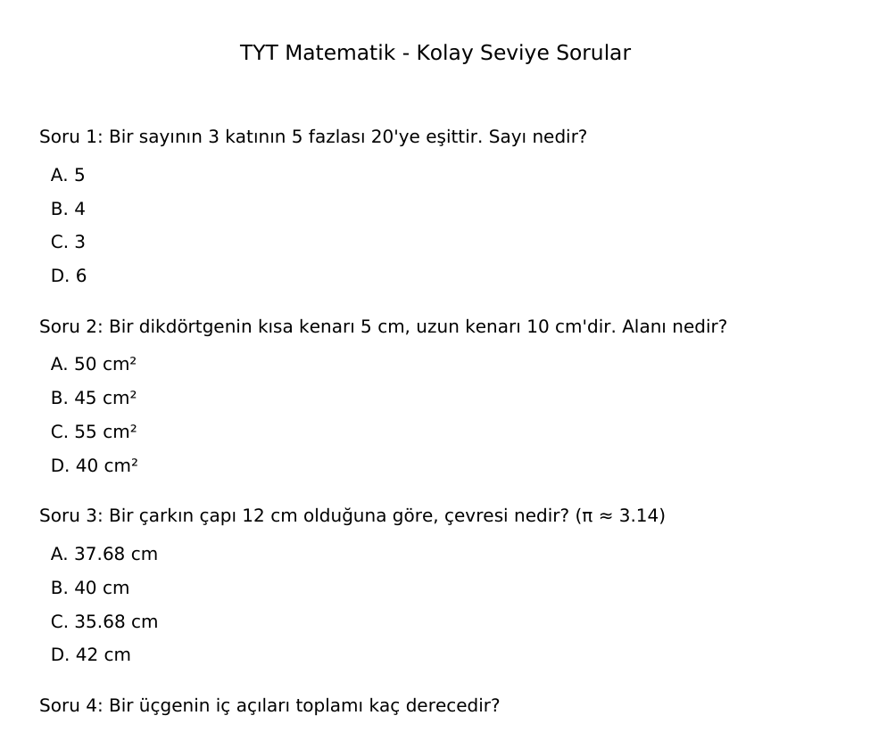 TYT Matematik Çözümlü Kolay Seviye Sorular