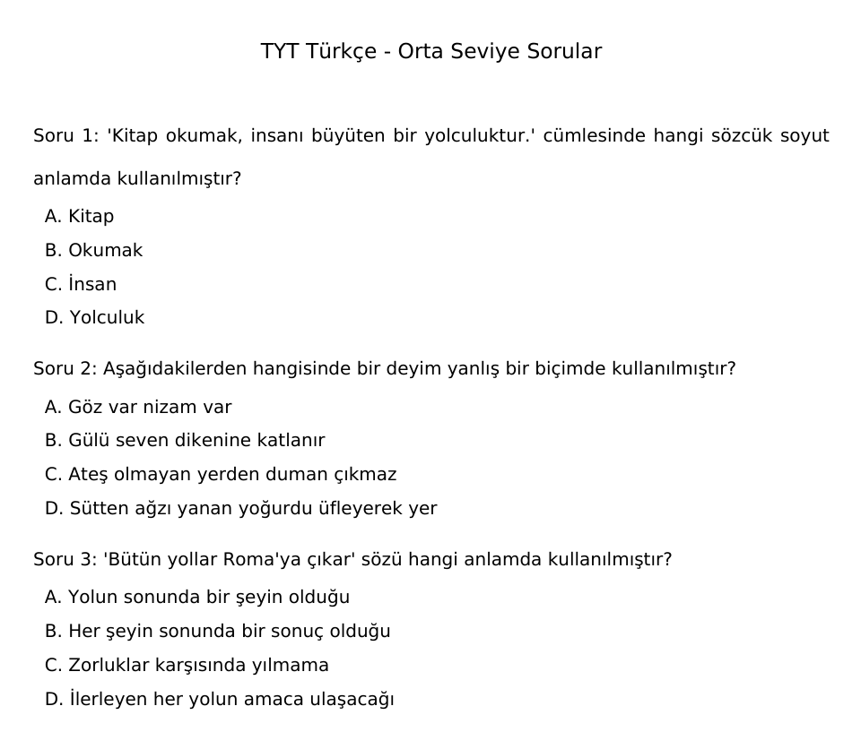 TYT Türkçe Çözümlü Orta Seviye Sorular