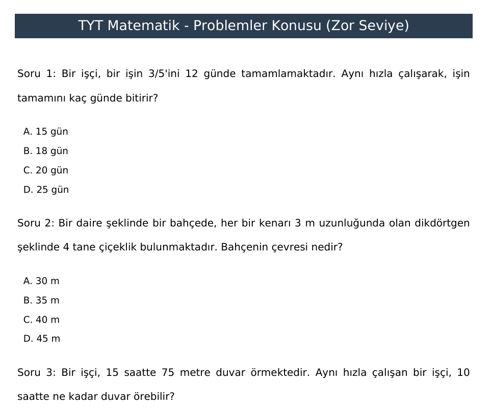 TYT Problemler Çözümlü Zor Seviye Sorular